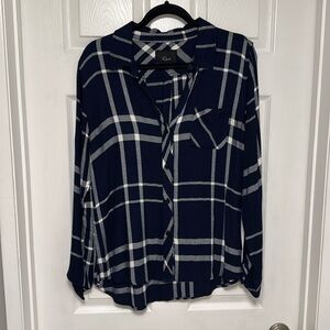 Rails Navy & White Long Sleeve Plaid Top